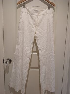 FRAME White Wide-Leg Linen Blend Pants